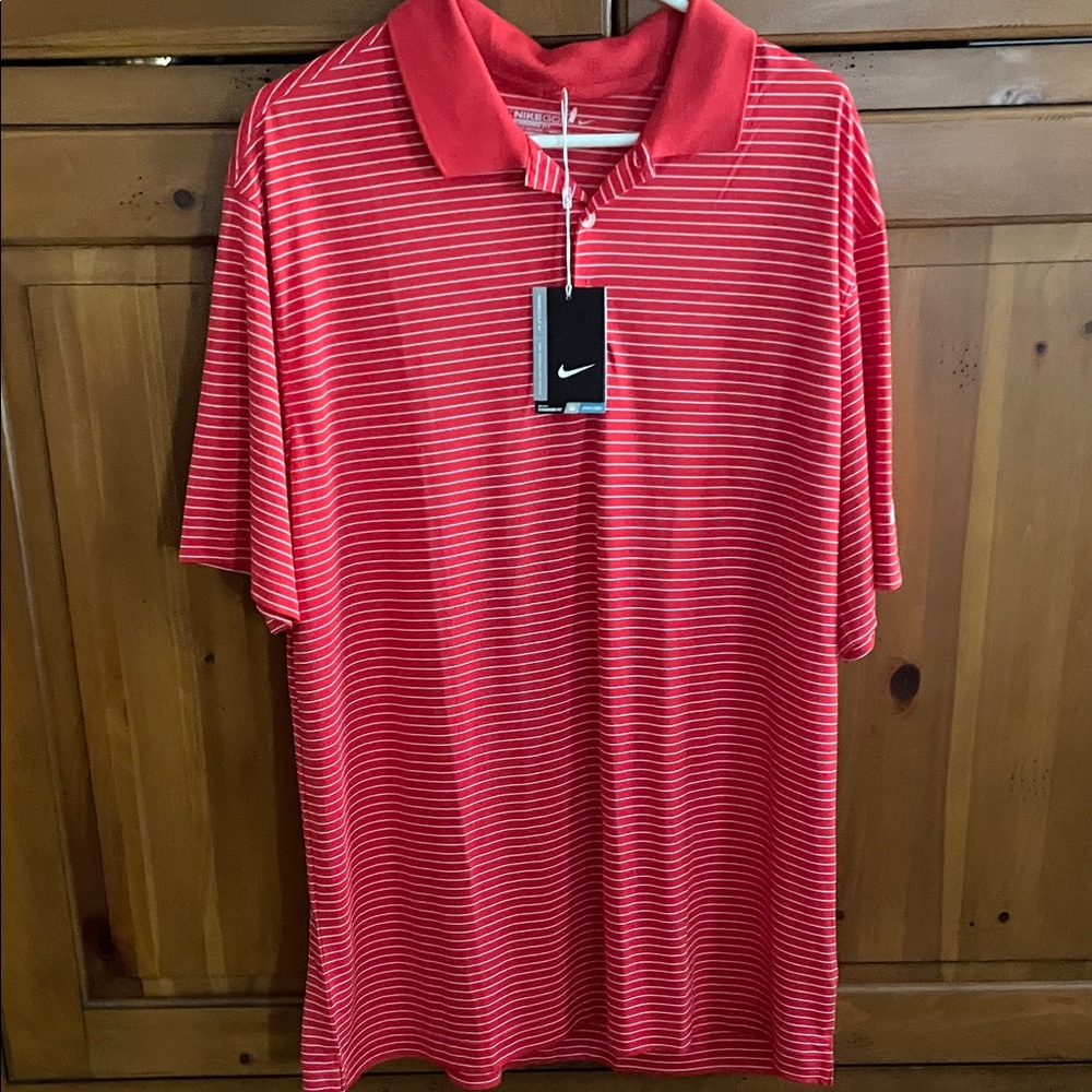 Nike Men's Polo Shirt in Red with White Stripes